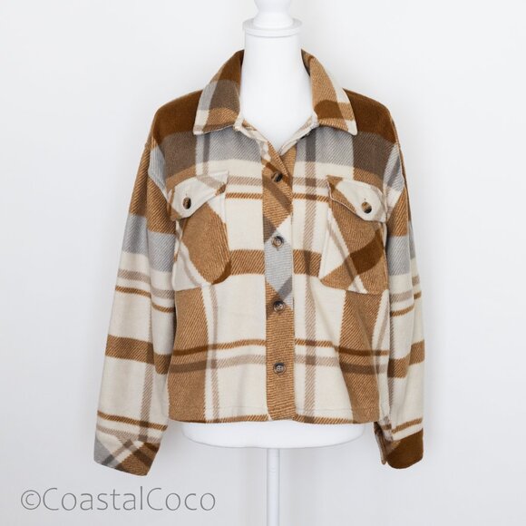 Thread Supply Auria Plaid Fleece Jacket M Oversized Coastal Flannel Scandi - Picture 3 of 15